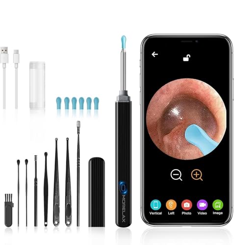 Ear Wax Removal Ear Wax Cleaner with Camera Earwax Removal Tool with 8 Ears Earwax Cleaning kit 1080P HD Otoscope - Ear Camera with 6 Ear Scoops - Otoscope Ear Pick for iOS and Android (Black)