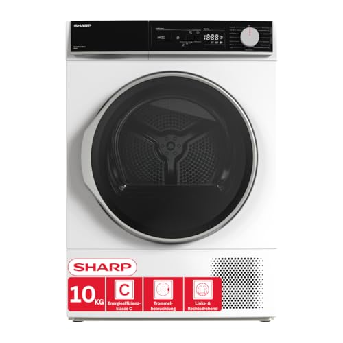 SHARP KD-NHA0S6GW1C-DE Wäschetrockner, 10kg, C, 15 Trockenprogramme inkl. 20-Minuten-Schnelltrockenprogramm, Weiß
