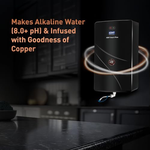 Image of KENT Smart Plus UV Water Purifier | UV+UF+Alkaline+Copper Water Purification | With Benefits of Alkaline & Copper | Fully Automatic Operation | UV Fail Alarm | Wall Mountable | 60 L /hr Output | Black