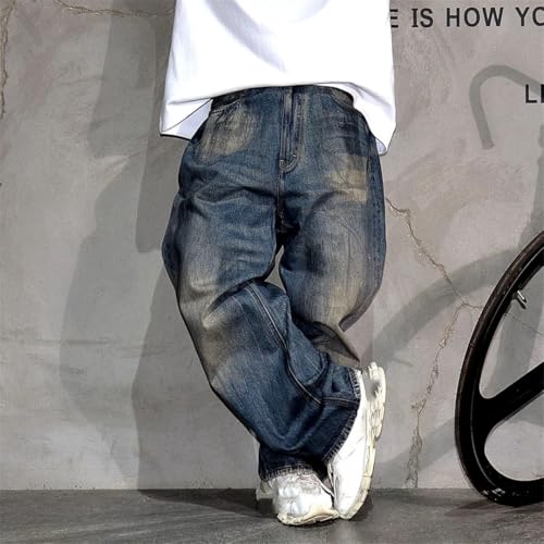 Men’S Chic Slim Fit Straight Denim Cargo Full Length Jeans Button Fly Midweight Distressed Casual Skateboard Trousers 6