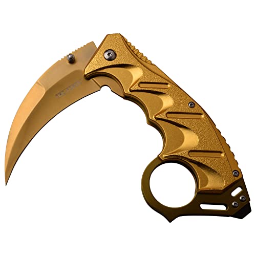 Image of Tac-Force Folding Pocket Knife - Gold TiNite Stainless Steel Hawkbill Blade and Gold TiNite Aluminum Handle with Pocket Clip, Liner Lock, Tactical, EDC, Rescue - TF-957GD