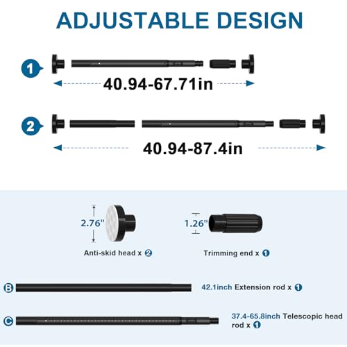 Image of AIZESI 41-86 Inch Heavy Duty Black Tension Curtain Rod - No Drilling, Adjustable, Rust-Resistant for Outdoor, Living Room, Window, Bathroom