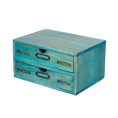 QUXVUIS Tiroir de Bureau en Bois Robuste et Durable, Rangement organisé, tiroir de Bureau en pin, Bois Vintage, 2 Couches Bleu