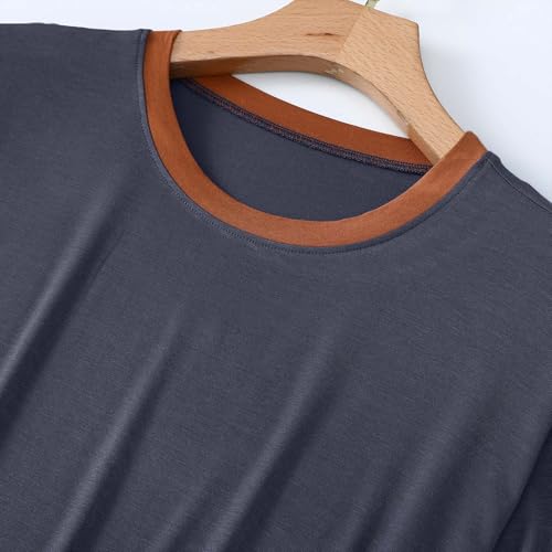 Mens Crewneck Short Sleeve Pajamas Set T-Shirts Shorts Loungewear Two Piece Lightweight Thin Sleepwear Sets4