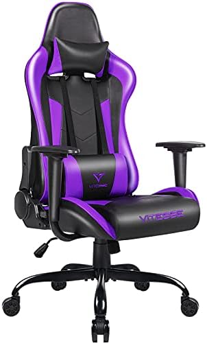 Generic PUKAMI Gaming Chair High Back for Teens Ergonomic Racing Computer Desk with Comfortable Lumbar Support and Headrest Girl Gamer Height Adjustable (Purple), 48*26*22 inch