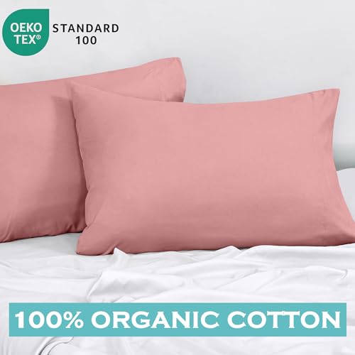 Image of ROYALE LINENS 300 Thread Count 100% Long Staple Combed Cotton Pillowcases Set of 2 - Ultra Soft - Queen Bed Pillow Cover - 20 inchx30 inch - Breathable, Cool & Crisp Percale Pink Pillow Cases (Queen, Pink)