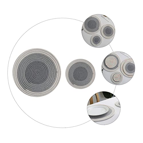 Sous-verre tissé rond isolant et anti-brûlure Cabilock en coton gris pour table