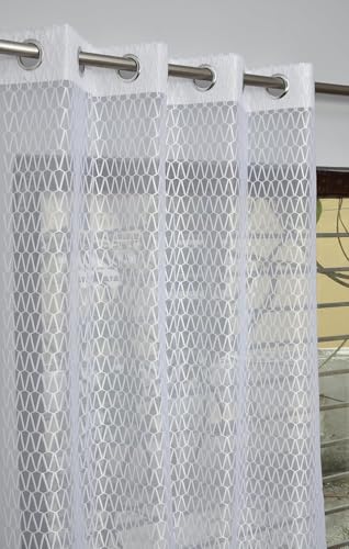 Image of HOME UTSAV Premium Sheer Net Curtain for Window 5 Feet | Transparent Net Fabric with Geometric Design | Pack of 1, White