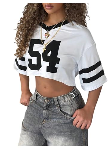 SOLY HUX Women's Jersey T-Shirt Summer Sports Crop Tops Number Print Graphic Tees Streetwear