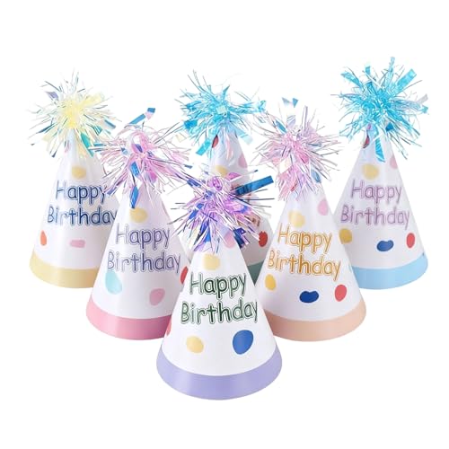 AHEZQILU 12 Pièces Chapeau Anniversaire, Cônes Colorés En Papier Avec Franges Scintillantes, Chapeau Anniversaire Enfant, Chapeau Anniversaire 1 An, Pour Enfants Adultes Garçon Fille Célébration