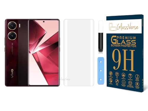 Image of GlassVerse Vivo V29E UV Tempered Glass Screen Protector. Pack Of 1 | 3D Curved Edge | 9H Hardness | Full UV Glue with UV Light | Anti-Scratch | Case Friendly | HD Clear. (6.78 Inches)
