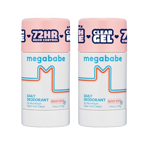 Megababe Daily Deodorant | Summer and Hot Weather Essential | Aluminum-Free, Clear & Clean (2.6 oz (Pack of 2), Rosy Pits)