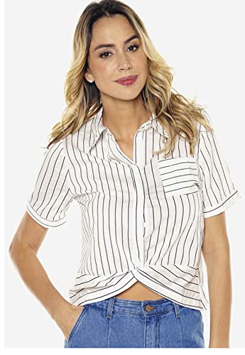 Camisa Feminina Cropped Listrada Under79 Branca e Preta (P)