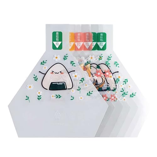 100Pcs Triangle Onigiri Wrappers, Plastic Rice Balls Bags, Cute Pattern Easy Tear for Onigiri Rice Ball Nigiri Sushi and Triangle Kimbap