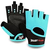 BEAST RAGE Guantes de Fitness Transpirables para Hombres y Mujeres Guantes de Levantamiento de Pesas de Entrenamiento de Gimnasia Antideslizante Crossfit Musculation Cycling (M, Aqua)