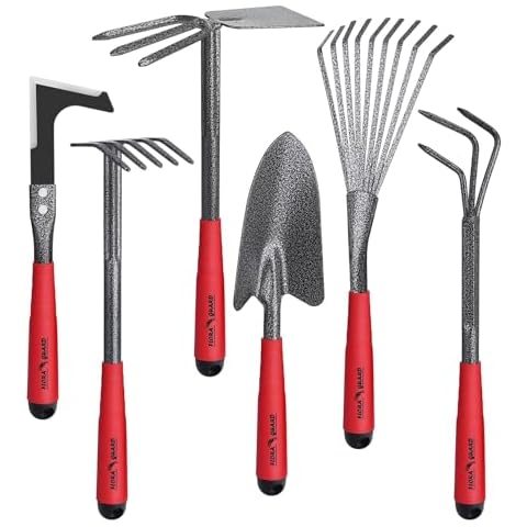FLORA GUARD Garden Tools Set， 6 Pieces Heavy Duty, Large Size Gardening Hand Tools, Sturdy & Durable, Classic Utility Tools for Planting and Maintaining Gardens, Vegetable and Medicinal Gardens Cover