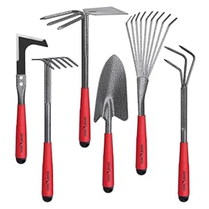 FLORA GUARD Gartengeräte,6 Stück Garten Werkzeug Set Einschließlich Weeder, Gartenkelle, Handrechen, Handhacke, Strauchrechen, Grubber, Garten Handwerkzeuge mit Köpfen aus kohlenstoffhaltigem Stahl