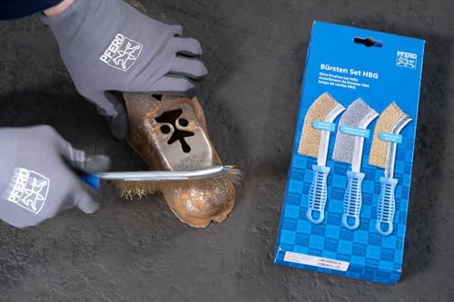 PFERD TOOLS Handbürsten Set HBG 3-teilig |mit je 1x Handbürste mit Besatzmaterial Stahldraht (vermessingt), Edelstahldraht und Messingdraht |Durchmesser Drahtbesatz: 0,30 mm | 43900005