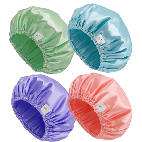 LCZLBath Shower Caps Reusable Waterproof Set Extra Large Bath Caps for Women Double Layers Long Hair Cover Elastic Bathing Hat for Shower