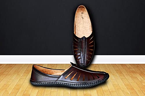 Karaddi 5082 Men's Loafer Stylish Ethnic Peshawari Nagra Mojadi Sherwani Sandals Wedding Latest Kolhapuri Brown Tan Black Shoes for Men