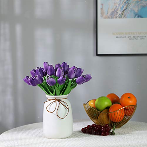 Nubry 30Pcs Artificial Tulip Flowers Fake Real Touch Tulips Flower Bouquet For Wedding Arrangements Centerpieces Home Decoration (Purple) #TOP5