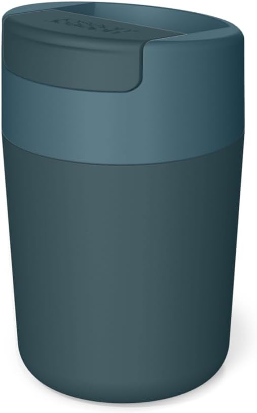 Joseph Joseph Premium 340 ML Polypropylene Leak Proof, Microwave Safe Coffee/Tea Mug - Navy Blue | Flip top, BPA Free Travel Mug with Screw Lid