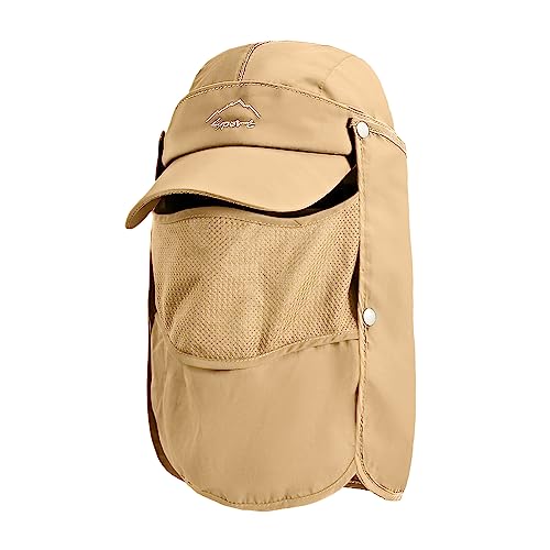 TAGVO Chapeau de Soleil avec Cou Couverture Faciale, UPF 50+ Chapeaux de Pêche Respirants, Pliable Séchage Rapide Camping Randonnée Voyage Casquettes visières pour Hommes Femmes - Taille Universelle