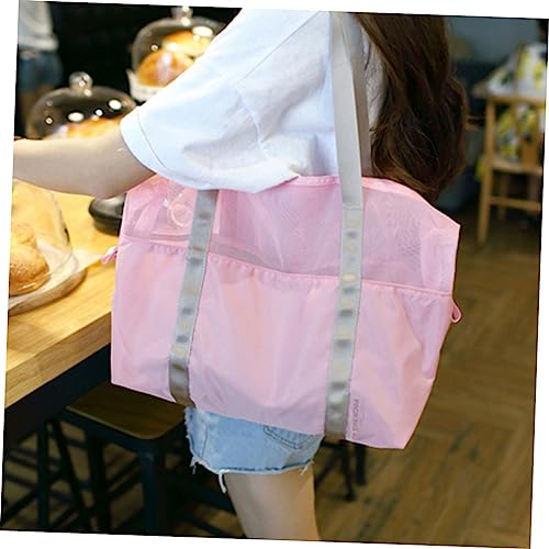 NOLITOY Summer Fashion Mesh Travel Bag Stylish Pink Shoulder Bag for Beach Swimming and Outdoor Activities for Storing Clothing Wallet Phone and Essentials3