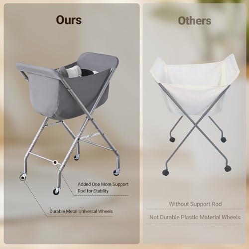 ELYKEN Laundry Basket with Wheels, Collapsible Laundry Hamper, Gray by ELYKEN - Used condition - Image 6