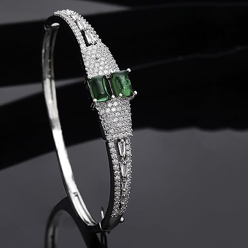 Image of ZENEME Rhodium-Plated Square Shaped American Diamond Studded Kada Bracelet For Girls and Women
