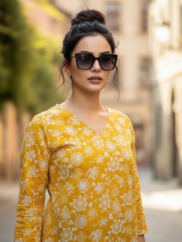 Image of Varanga Women Women's Blue Printed Tunic with 3 /4 Sleeves
