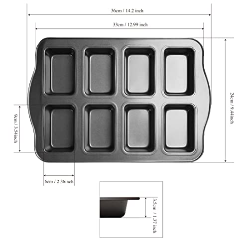 Homow Non-Stick Bakeware Brownie Bar Baking Pan, Mini Loaf Pan, Square Cake Pan, 8-Cavity (14" X9.4''X1.2) #TOP2