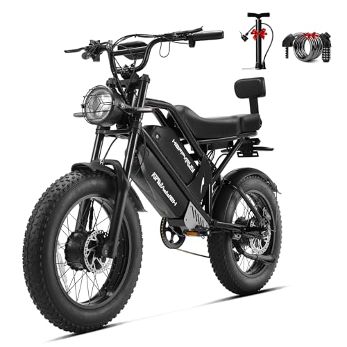 HAPPYRUN Dual Motor Electric Bike for Adults 5000W Peak Removable 38Ah Battery All-Terrain 20' Fat Tire Ebike 36MPH 85+ Miles Hydraulic Disc Brake Electric Dirt Bike G70 Pro