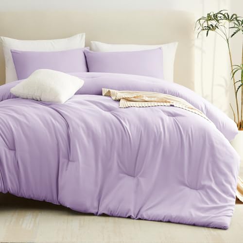 CozyLux Queen Comforter Set Lavender, 3 Pieces Lightweight Comforters Queen Size Bedding Sets, Light Purple All Season Solid Down Alternative Comforter with 2 Pillowcases, Soft Bed Set Gift for Home by CozyLux - Image 9