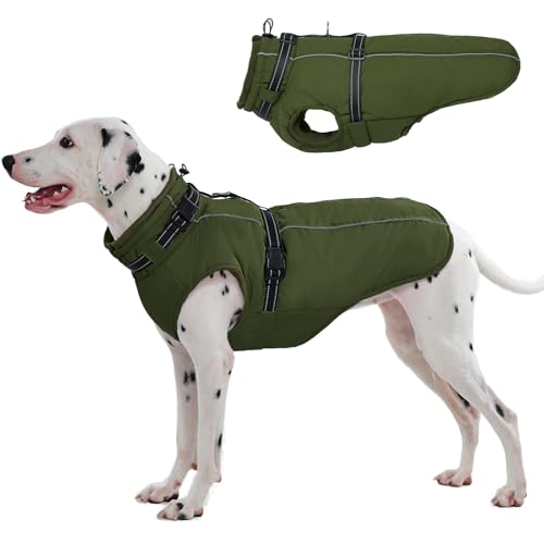 Lelepet Großer Hundemantel mit Geschirr – warme, wasserdichte Fleecejacke, Winter, reflektierende Weste, Schneeanzug für Französische Bulldogge,...