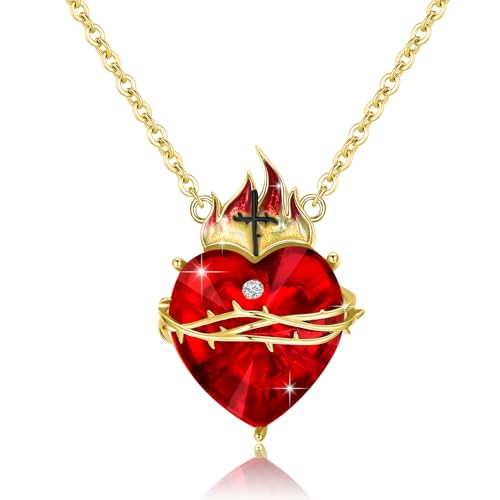 Collier cœur sacré de Jésus en argent 925 avec une croix et un cristal précieux