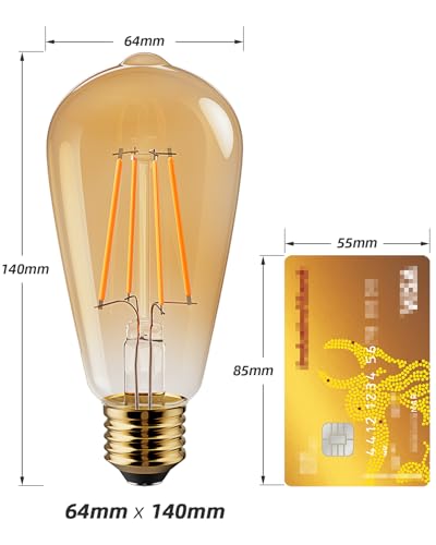 Vanke E27 Vintage Light Bulbs 6W Edison Screw LED Filament Decorative Bulb Warm White 2700K 700 Lumen Equivalent 60W Non-Dimmable Pack of 2 - Image 2