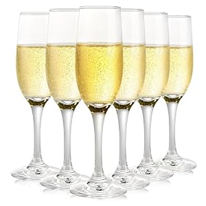 MYKAGS Set of 6 Classic Champagne Flutes, 190ml Elegant Stemmed Crystal Clear Wine Glasses for Champagne and Wine
