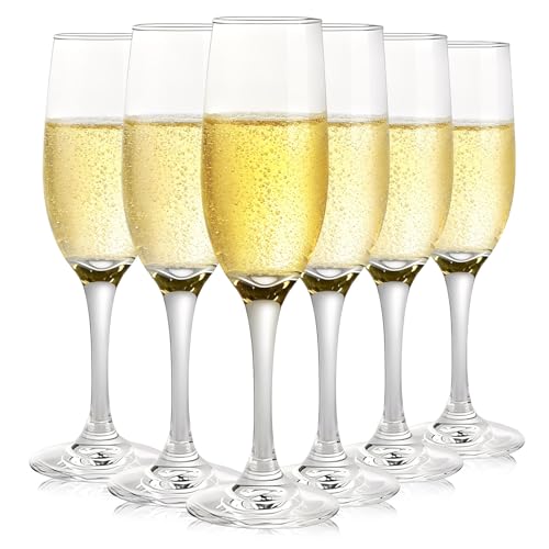 MYKAGS Set of 6 Classic Champagne Flutes, 190ml Elegant Stemmed Crystal Clear Wine Glasses for Champagne and Wine