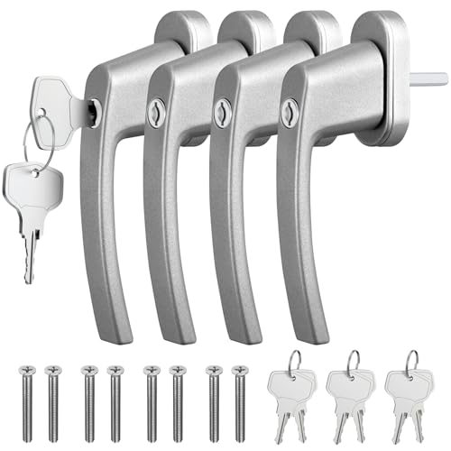 GETLITOOL 2 Paia Maniglia Bloccabile per Finestra con 8 Chiavi per Sicurezza Bambini 4PZ Maniglie per Porte Finestre a Battente con Serratura in Lega di Alluminio Mandrino 35mm - Grigio