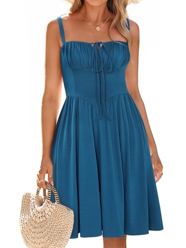 Image of YIOYOLA Womens Summer Mini Corset Casual Dresses Spaghetti Straps Lace Up Vacation Beach Sundress with Pockets 2026