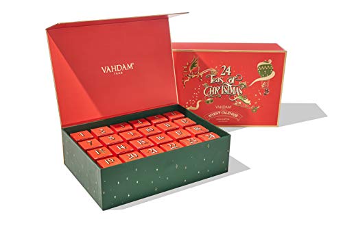 VAHDAM, Set regalo per il tè di Natale- 500g | Lussuosa confezione regalo con 24 tè sfusi assortiti | Ingredienti 100% naturali | Regali per uomini e donne | Regalo di Natale