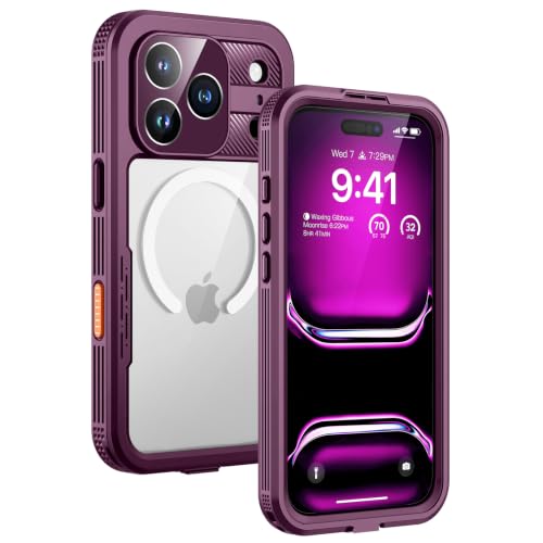 Lanhiem for iPhone 17/18 Pro Max IP68 Magnetic Phone Case, Compatible with Magsafe, Waterproof Dustproof Built-in Screen Protector Heavy Duty Rugged Cover Full Body Case, 6.9 inch, Cherry Red