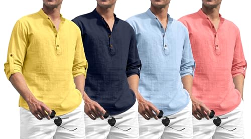 Image of Zombom Combo of Men's Solid Cotton Polyester Blend Full Sleeve Mandarin /Chinese Collor Straight Kurta Shirt (Pack of 4)