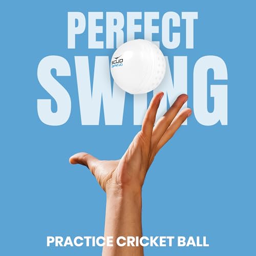 Image of SCUD Swingo Wind Ball for Cricket, Specially Designed for Swing, Dual-Surface Half-Dimple & Half-Smooth Design, PVC | 72.39mm Diameter,105g (Pack of 3pc Balls, White)