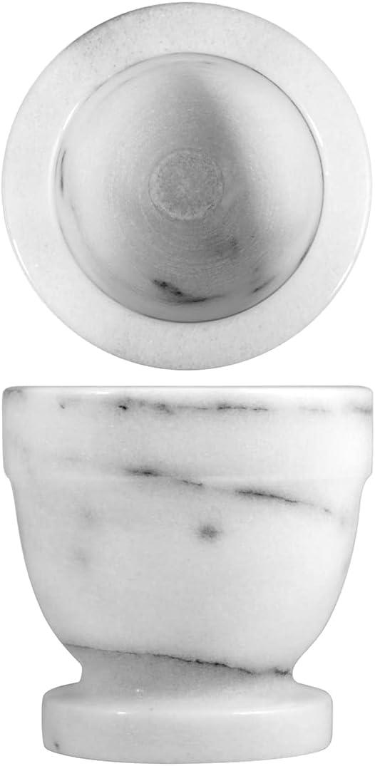 Mortaio e Pestello in Marmo Bianco Grigio di Carrara, 10,5 cm