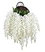 Duovlo Silk Wisteria Flower Artificial 2.13 Feet Hanging Wisteria Vine Fake Flower Bush String Home Party Wedding Decoration,Pack of 4（White）