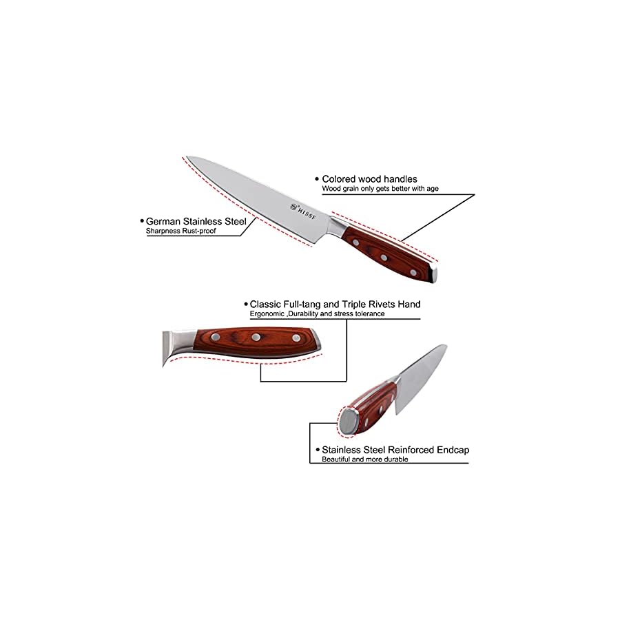 HISSF Kitchen Knife Set 18 Piece German High Carbon Stainless Steel Kitchen Knife Sets with Wooden Block, Full Tang Triple Rivet kitchen Knife Block Set for Gift, Chef Knife Set