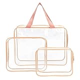 3 Pieces Clear Makeup Cosmetic Bags for Travel, TSA Approved Clear Toiletry Bag Set with Zipper, Waterproof Transparent PVC Packing Cubes Organizer Storage Bag (Pink)