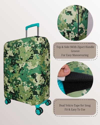 Image of Army Printed Luggage Cover for Traveling Bag & Suitcase - Stretchable & Scratchproof Trolley Protector with Velcro Lock & Lightweight Washable Material(Suitcase Not Included, Only Cover in Product)